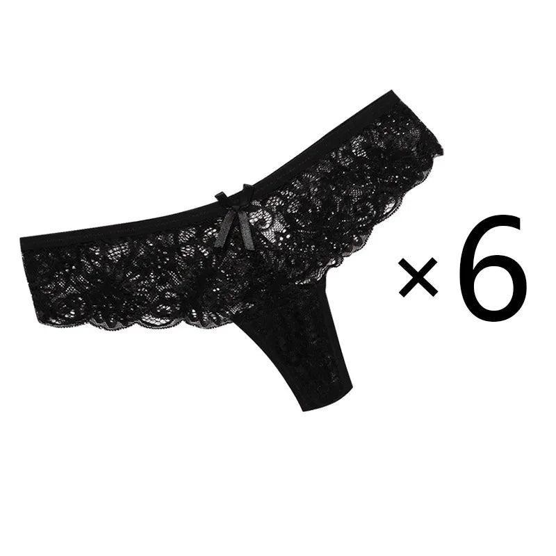6PCS/SETSexy Ladies Mesh Transparent Panties Lace Thongs